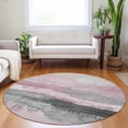 thumbnail image 6 of HomeRoots 623799 8 ft. Pink & Charcoal Abstract Washable Transitional Indoor & Outdoor Round Area Rug, 6 of 9