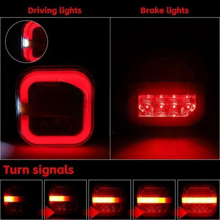 2PCS Square LED Trailer Lights, Red & White Stop Turn Tail Brake Running Lamps, 12-24V IP67 Waterproof for Camper Truck Boat RV