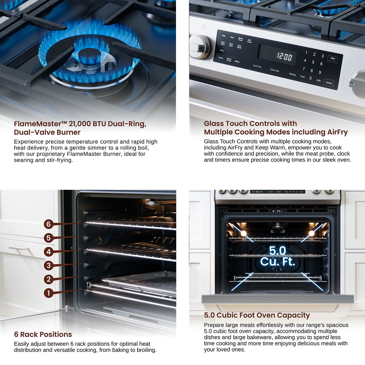 Rangaire RRG303GS 30" Glass Touch Gas Range Oven - Stainless Steel, Sealed Burners, True Convection, Self Cleaning, Easy Reach Racks