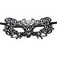 thumbnail image 2 of Black Masquerade Mask for Women Rhinestone Accent 9.5 Inch Venetian Lace Mask for Masquerade Party Mardi Gras and Halloween Events, 1 Pack, 2 of 4