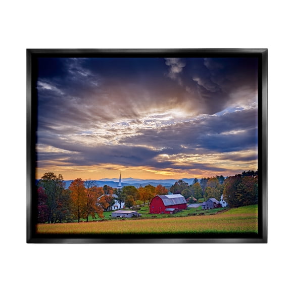 Stupell Rural Farm Pasture Sun Rays Landscape Photography Black Floater Framed Art Print Wall Art