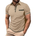 thumbnail image 2 of DPTALR Men's Solid Color Casual Fashion Lapel Button Pocket Short Sleeve Shirt,Khaki,Big and Tall Men XL, 2 of 8