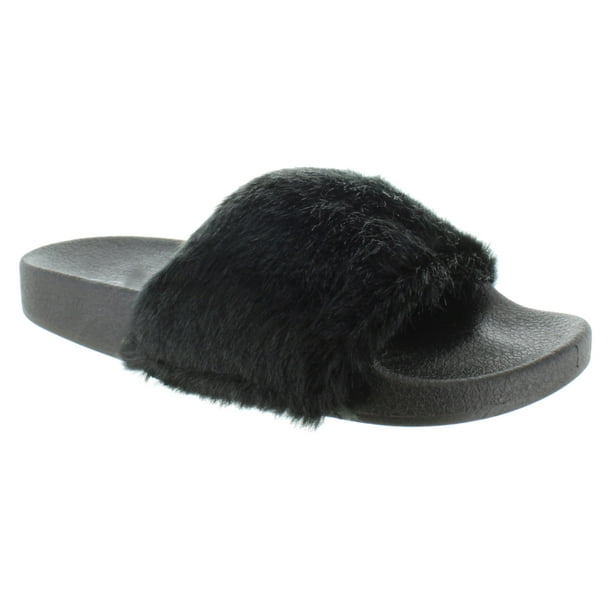 fur slides with strap
