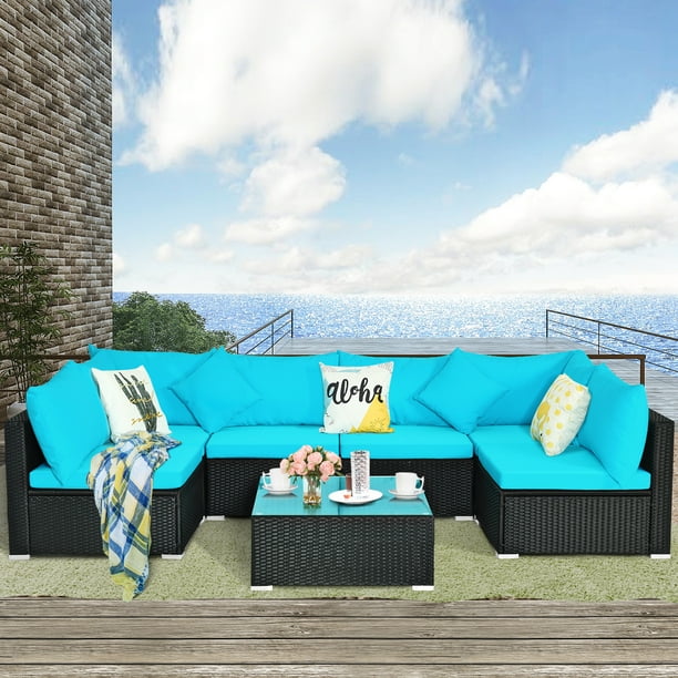 Costway 7PCS Patio Rattan Sofa Set Sectional Conversation Furniture Set
