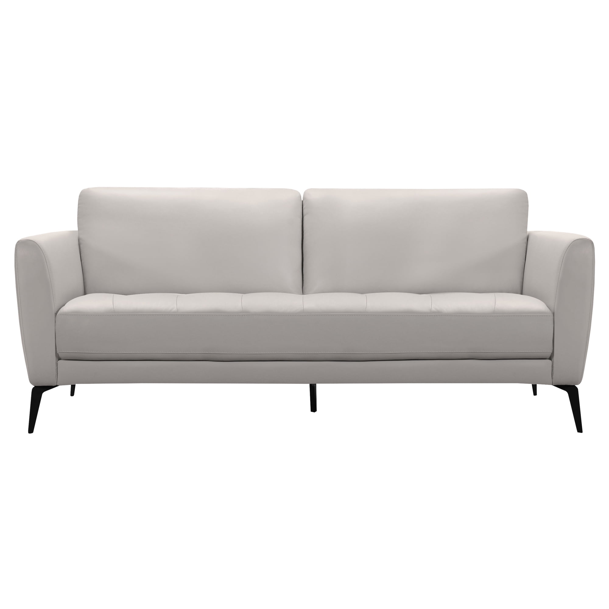 Hope Genuine Dove Grey Leather Sofa Black Metal Legs Sqare Arms