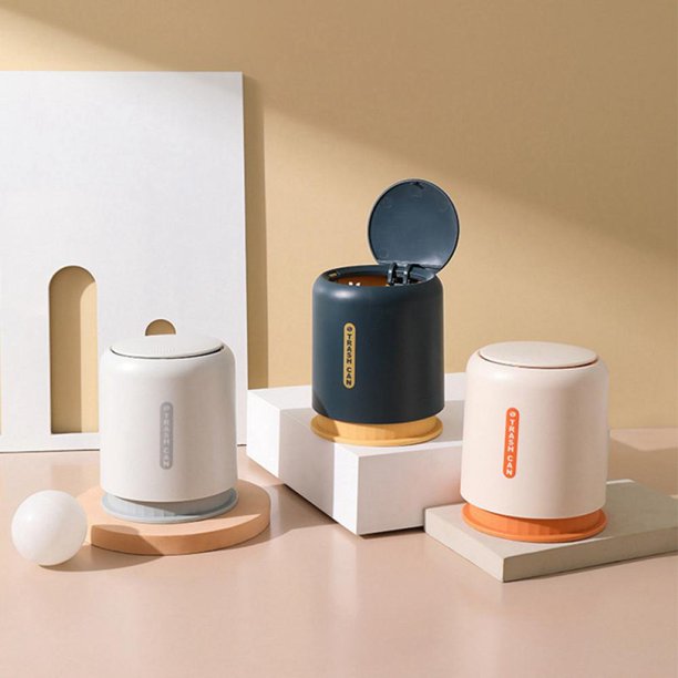 Mini Wastebasket Trash Can with Press Top Lid, Compact Desktop Waste