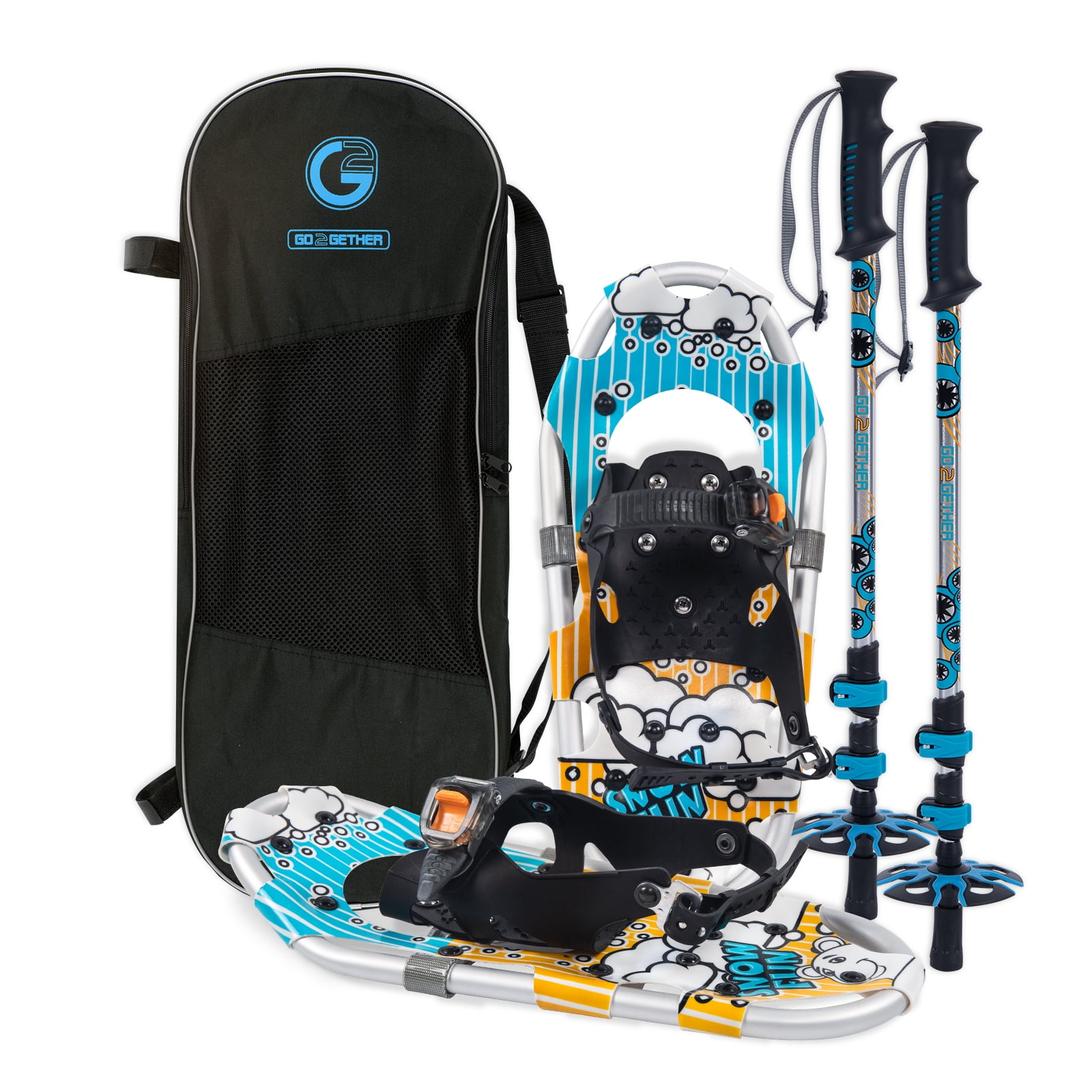 G2 21/25/30 Inches Light Weight Snowshoes for Women Men Youth Set with Tote Bag Orange/Blue Available Special EVA Padded Ratchet Binding Heel Lift 