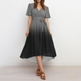 thumbnail image 5 of Gradient Flare Dress Women's Summer Fashion V-Neck Short Sleeve Flowy Swing Midi Dresses Casual Party Sundress,Black L, 5 of 6