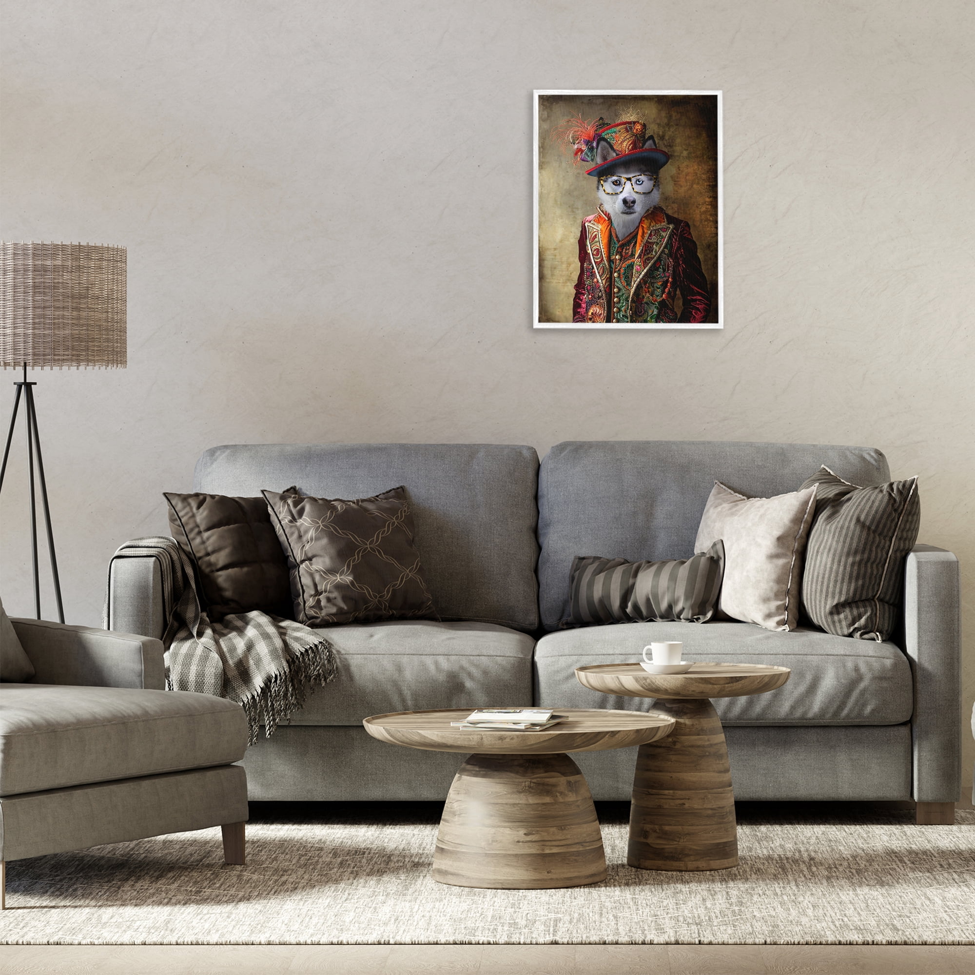 Stupell Industries Husky Dog Eclectic Suit Animals & Insects Painting White Framed Art Print Wall Art, 16 x 20