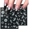 thumbnail image 4 of 8 Sheets 5D Flower Silk Angel Nail Art Stickers, Embossed Real Self-Adhesive Gradual Change White Cloud Moon Stars Decals for Women and Girls DIY Acrylic Nail Art Decals, 4 of 4