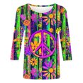 thumbnail image 4 of BangWanChi Womens Summer Tops 3/4 Sleeve Women's Casual Fashion T-Shirt Printed 3/4 Sleeve Round Neck Ruched Pullover Blouse Tops, 4 of 5
