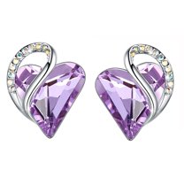 Leafael Earrings for Women with Birthstone Crystal for June, Mothers Day Gift for Mom, Heart Stud Post Earring with Alexandrite Lavender Purple Stone, Birthday Jewelry