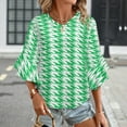 thumbnail image 3 of Sage Green And White Ripple Women's V-Neck Blouse With 3/4 Ruffled Bell Sleeves Casual Top Ladies Blouses, 3 of 7