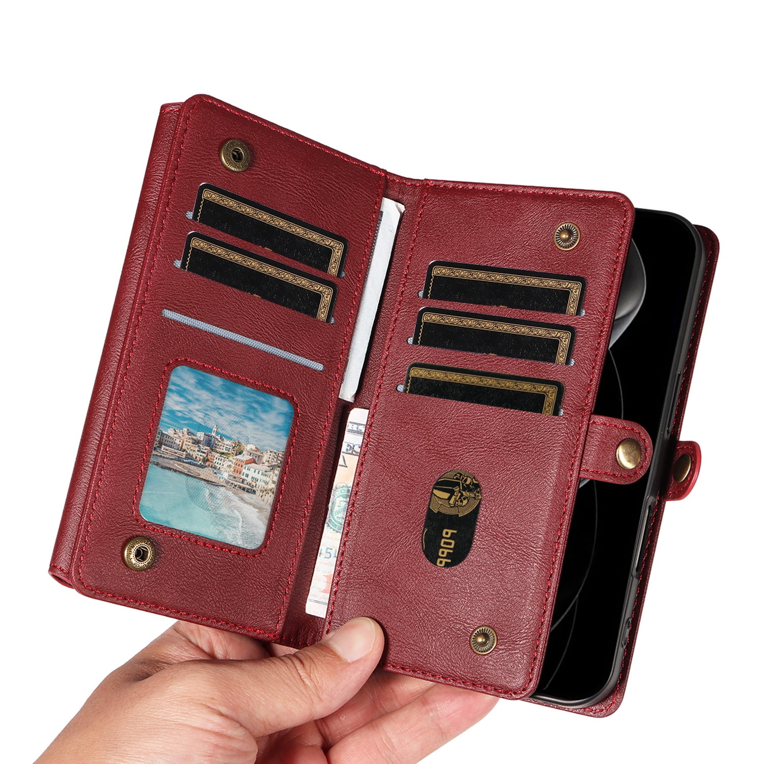 TECH CIRCLE Crossbody Phone Case for iPhone 17 Pro Max with Flip Wallet, RFID Blocking, Compatible with Wireless Charging, PU Leather Heavy-Duty Protective Fold Stand Case, Red