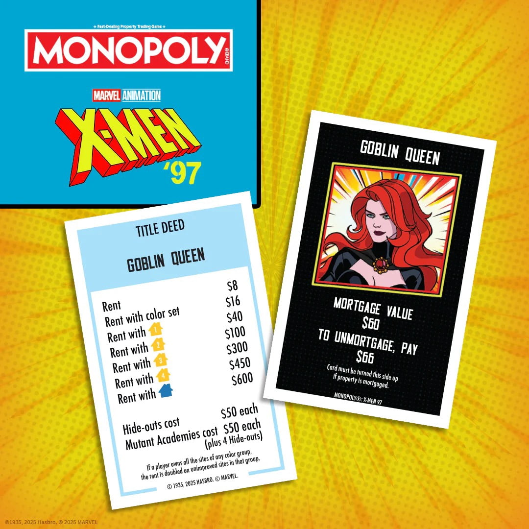 Monopoly: X-Men '97 Edition Board Game, Buy, Sell, Trade Iconic Mutants Like Wolverine, Magneto, Rogue & More, Featuring 6 Custom X-Men Themed Tokens, Officially Licensed Merchandise and Collectible