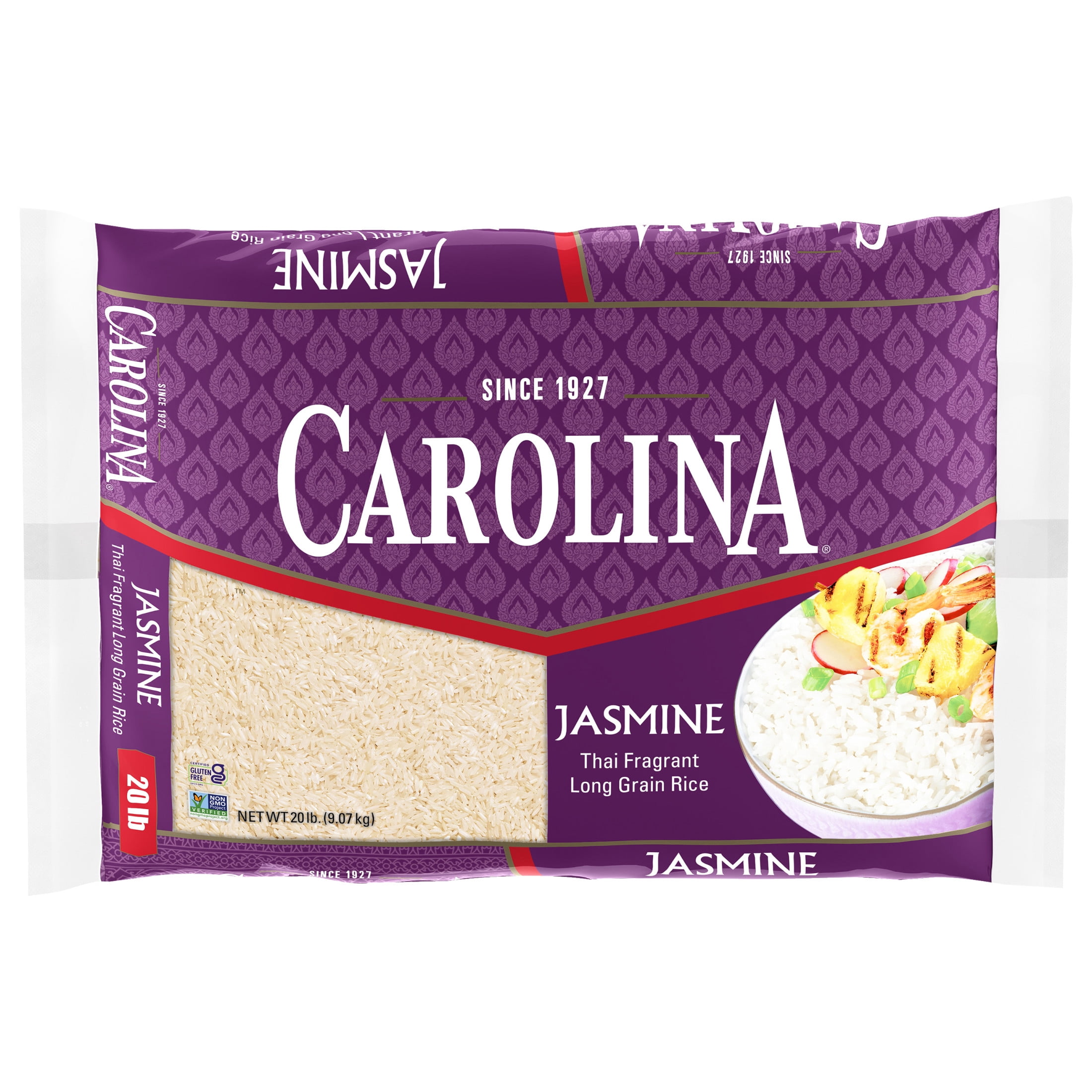 (4 pack) Carolina Jasmine Rice, Thai Fragrant Long Grain Rice, Gluten Free, 20 lb Bag