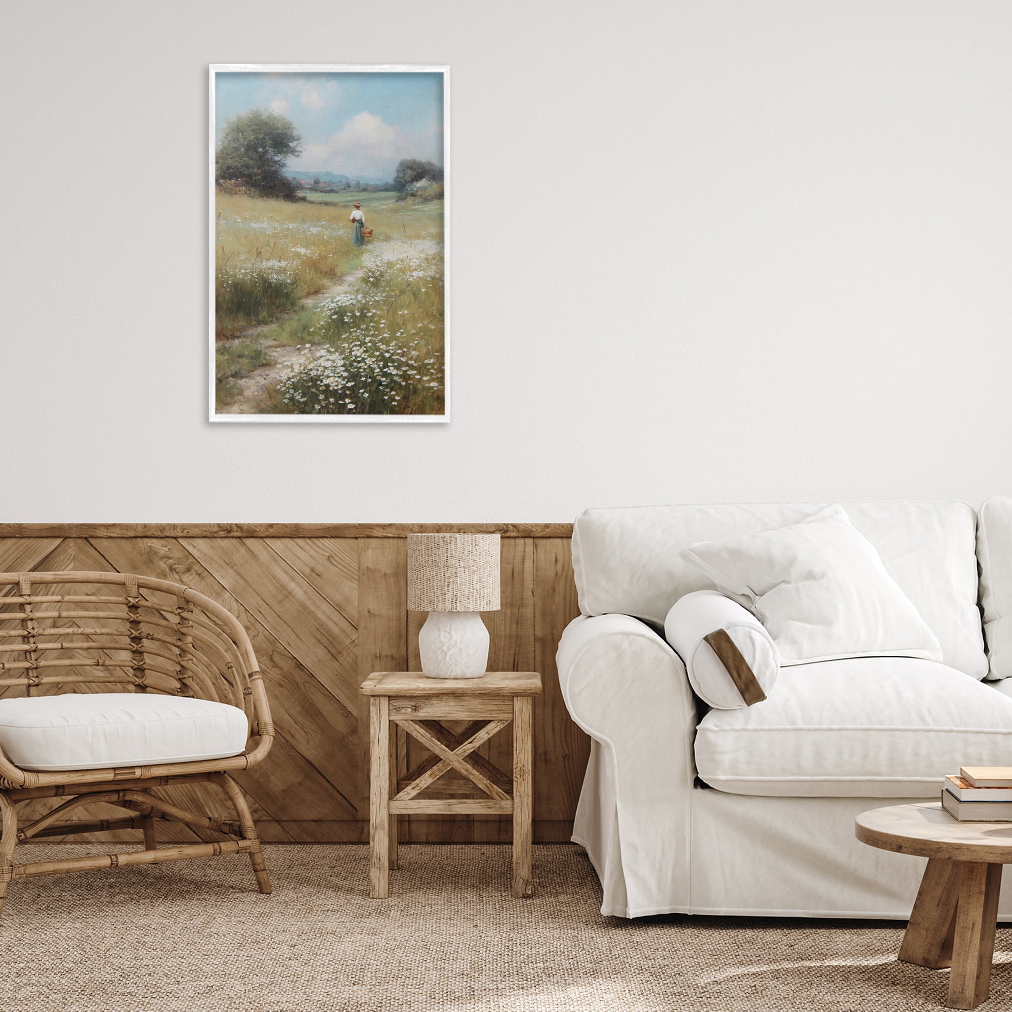 Stupell Industries Flower Gazing in Summer Meadow White Framed Giclee Art, design by Petal Prints Design