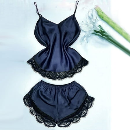

MRULIC intimates for women Fashion Lace Sleepwear Lingerie Temptation Babydoll Underwear Nightdress Navy Blue + M