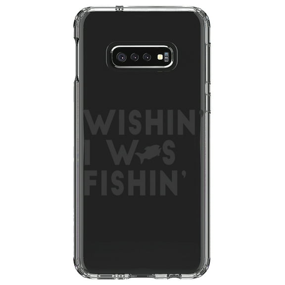 DistinctInk Clear Shockproof Hybrid Case for Samsung Galaxy S10e (5.8" Screen) - TPU Bumper Acrylic Back Tempered Glass Screen Protector - Wishin' I was Fishin'
