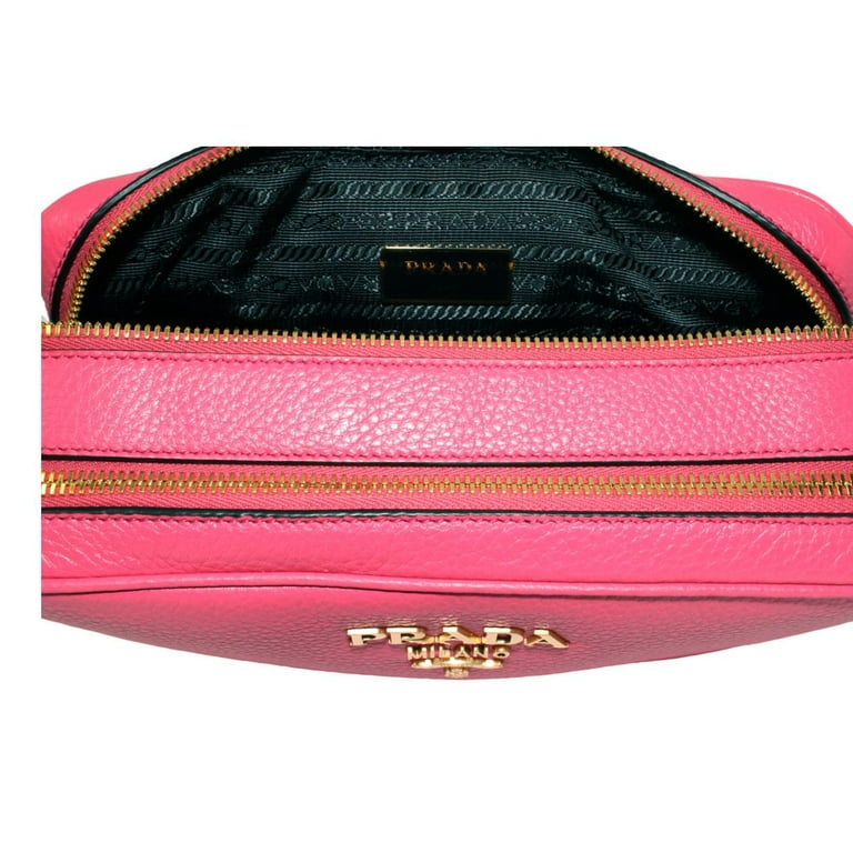 New Prada Peonia Pink Vitello Phenix Leather Double Zip Crossbody