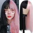 thumbnail image 1 of Kaneles-pelucas de pelo de fibra sintética Natural suave para mujer, color rosa y negro, con flequillo, disfraz de fiesta de Cosplay, 1 of 5