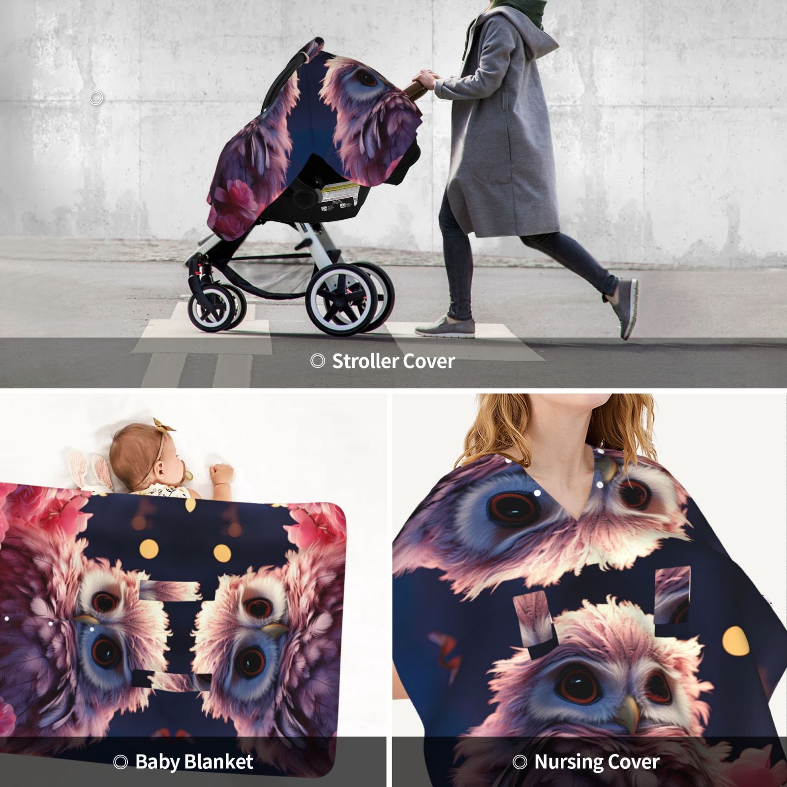 Car Seat Cover Baby - Cute Pink Flower Owl Breathable Infant Car Seat Cover for Baby Carseat, Lightweight Comfort Baby Essentials Must Haves Newborn Stuff for Girl Boy