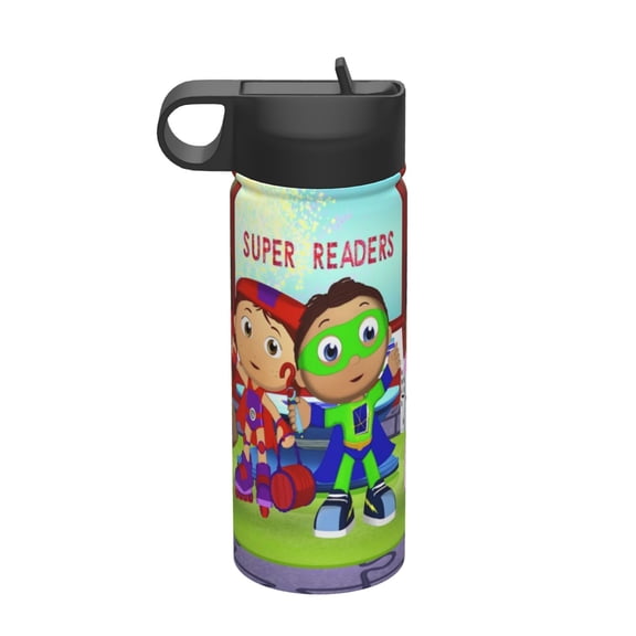 super why Kids Insulated Water Bottle With Straw - 18 Oz Stainless Steel Double Wall Vacuum Cup, Leakproof, Bpa Free, Suitable For Boys And Girls
