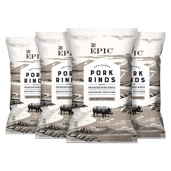 Epic Artisanal Pork Rinds Sea Salt & Pepper 2.5 oz Pack of 4