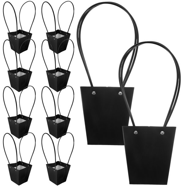 BESTYASH 10Ud Bolsa Para Flores Con Asa En Kraft Negro Con Fondo Firme Para Regalos