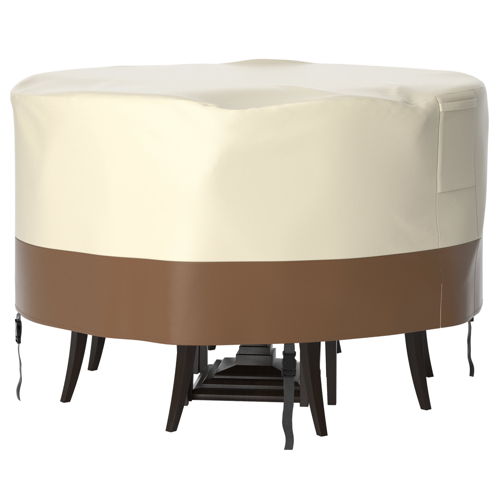 A 420D Circular Waterproof Patio Furniture Cover for Outdoor Table and Chairs