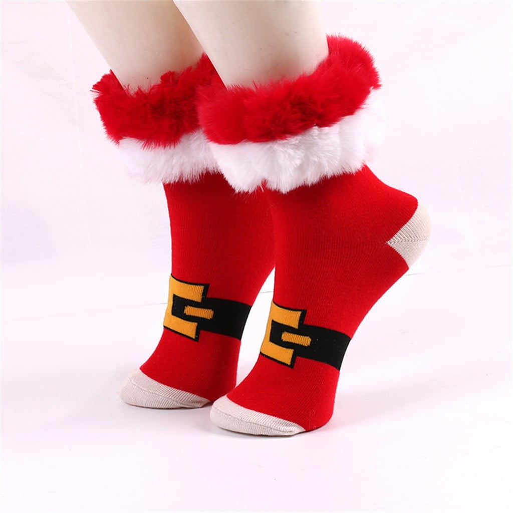 Christmas Socks Santa Head On Top Slipper Red Snowflake Gift Fun Ladies Women's 