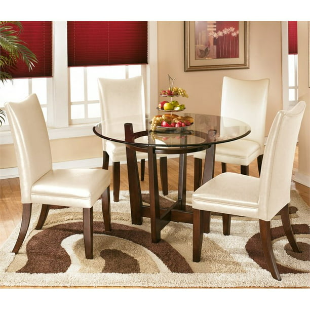 Ashley Charrell 5 Piece Glass Round, Round Glass Dining Room Table And 4 Chairs
