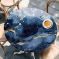 thumbnail image 3 of Abstract Art Round Fitted Table Cover Blue Grey Gradient Marble Texture Waterproof Table Cloth with Elastic Edge Wipeable Tablecloth for Picnic Camping Party Fits 36"-44" Diameter, 3 of 8