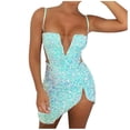thumbnail image 2 of Azrian Women's Fashion Suspender V-neck Sequin Sleeveless Zipper Solid Mini Dress Party Dress formal Dress, 2 of 6