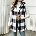 thumbnail image 5 of QIYAGBSA Fleece Vest for Women Hooded Button Down Plaid Sleeveless Long Cardigan Outerwear (Blue, S), 5 of 9