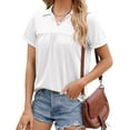 thumbnail image 2 of vigerkar Women Summer Tops Collared V Neck Polo Shirts Flowy Pleated Tunics Trendy Roll Short Sleeve Blouses White, XL, 2 of 9
