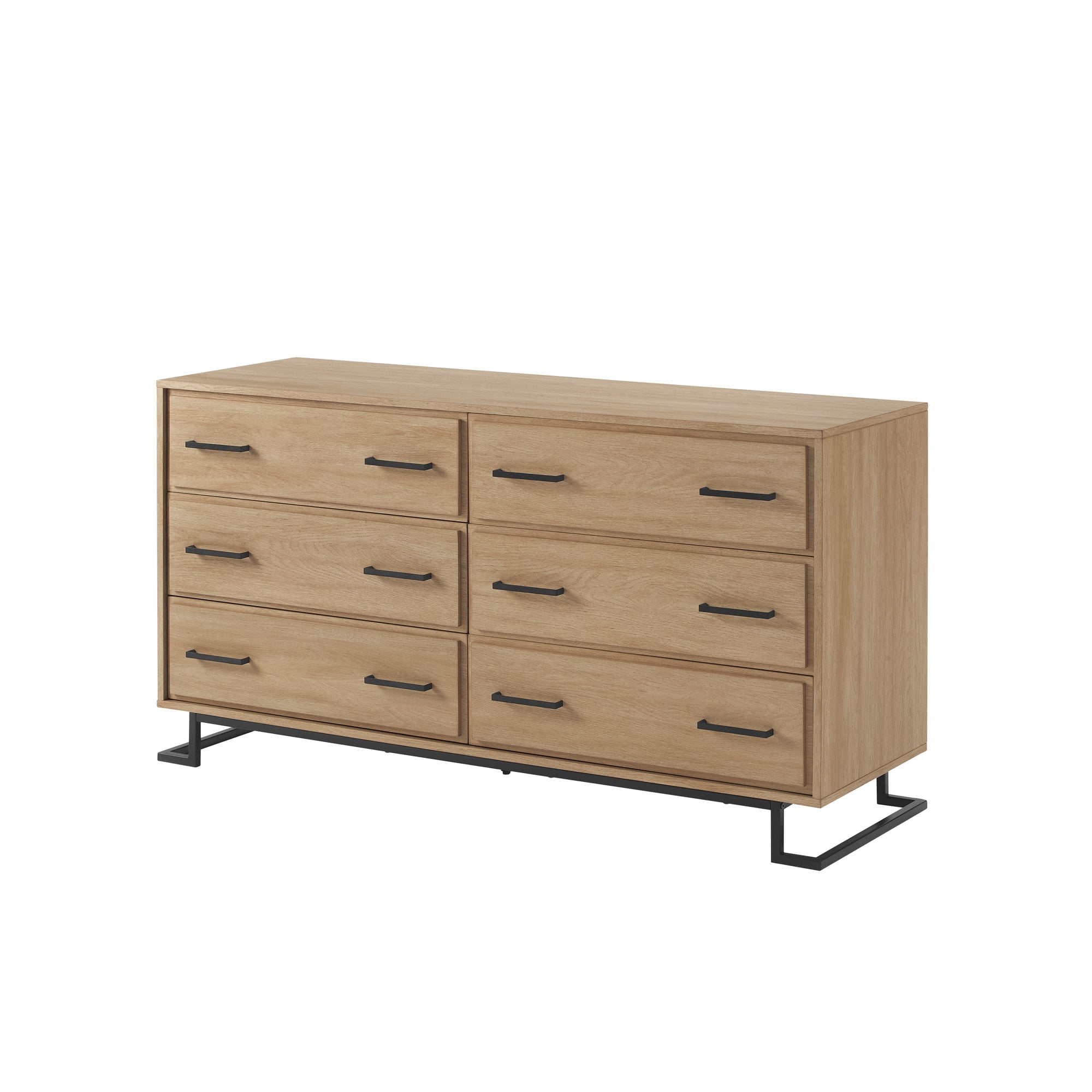 Walker Edison Contemporary Angle-Leg 6-Drawer Dresser, Coastal Oak