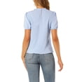 thumbnail image 3 of INSPIRE CHIC Women's Mock Neck Sleeveless Lace Work Office Button Down Shirt M Blue, 3 of 7