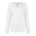 thumbnail image 5 of Blusa holgada de manga larga con cuello en V y botones de color liso informal para mujer Pompotops  gfhjh11877, 5 of 5