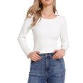 thumbnail image 1 of Suéter de punto acanalado INSPIRE CHIC para mujeres, otoño 2025, de manga larga, cuello redondo, ajustado, camiseta pulóver XL blanca, 1 of 6