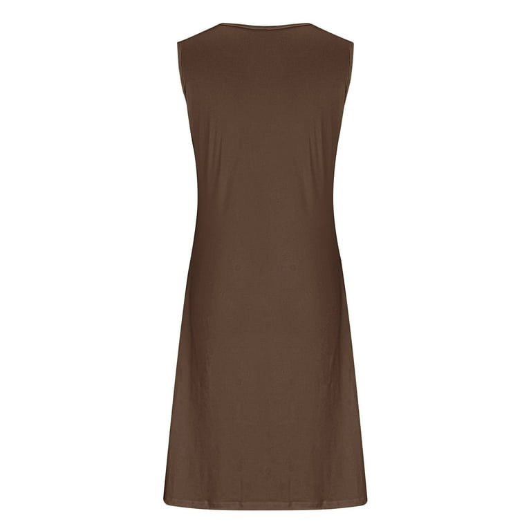 Sakmal Brown Dresses for Women Knee Length Slip Dress Casual Sleeveless  Plus Size Summer Dresses - Walmart.com