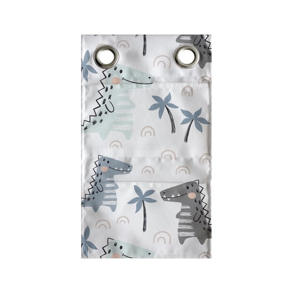 Dino Hanging Pocket Organizer, Dinosaur Rhythmic Theme in Muted Tones, Printed Polyester Storage Bag with Pockets, 9" x 16", White Multicolor