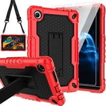 FIEWESEY for TCL Tab 8 LE 9137W Tablet Case,Shoulder Strap Soft Silicone&Hard Back Shockproof Kids Friendly Case for TCL Tab 8 LE 9137W/TCL Tab 8 WiFi 9132X Screen Protector (Red/Black,2 Pcs)