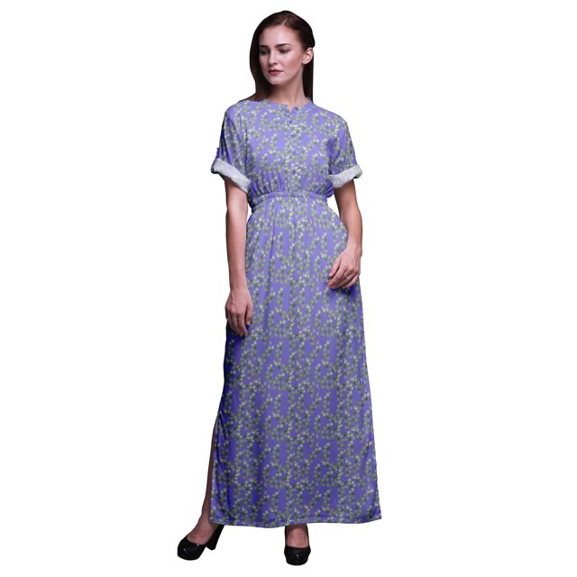 Bimba Robe Longue pour Femmes en Rayonne à Feuilles, Boho, Plage, Cocktail, Fête, Maxi, Fendue - Petit