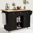 thumbnail image 7 of EUROCO 53.1" Kitchen Islands with Storage, Kitchen Island Cart with Rubber Wood Drop Leaf,Cabinet door internal storage racks,5 Wheels,3 Drawers,Black, 7 of 7