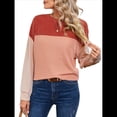 thumbnail image 2 of Moda para Mujer 2025, Camisetas Holgadas Informales de Punto con Cuello Redondo y Larga con Bloques de Color Rojo L, 2 of 10