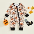 thumbnail image 2 of Vividxx Boy Girl Halloween Outfit Long Sleeve Zip Up Outfit Cute Pumpkin Printed Pajama Playwear For Toddler Kids 0-3 Months, 2 of 3