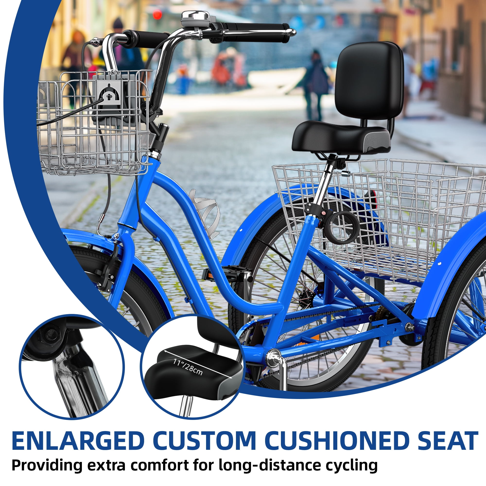 Tricycles For Adults s Bike, 24 Inch Three-Wheeled Bicycles,