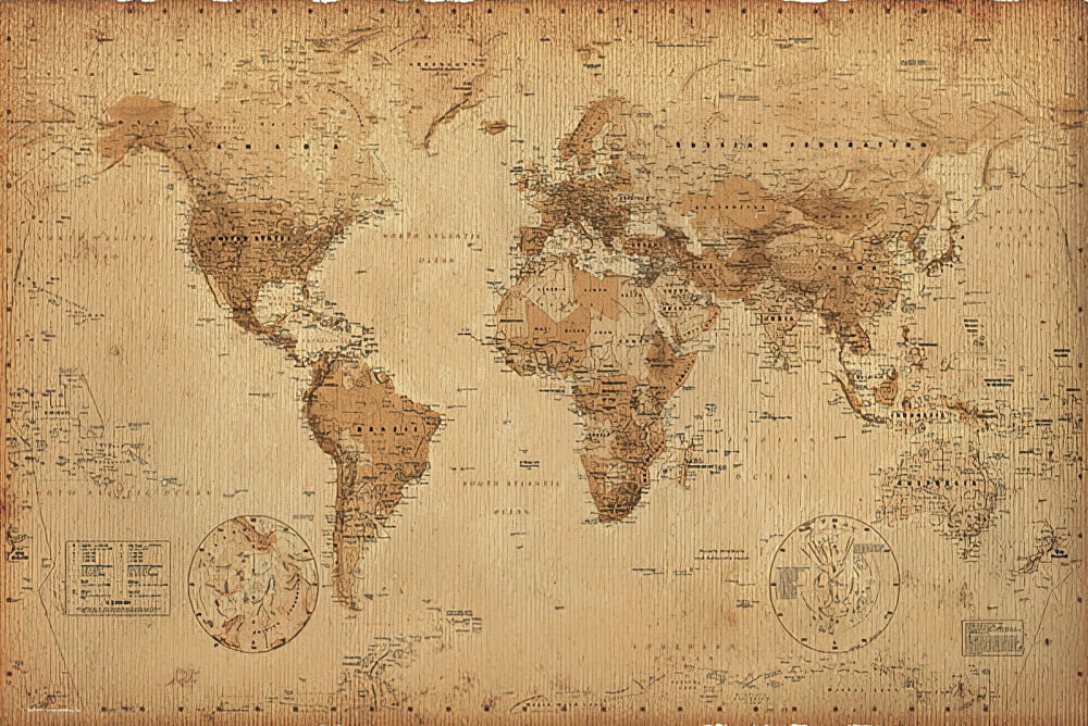 Laminated World Map with Flags 