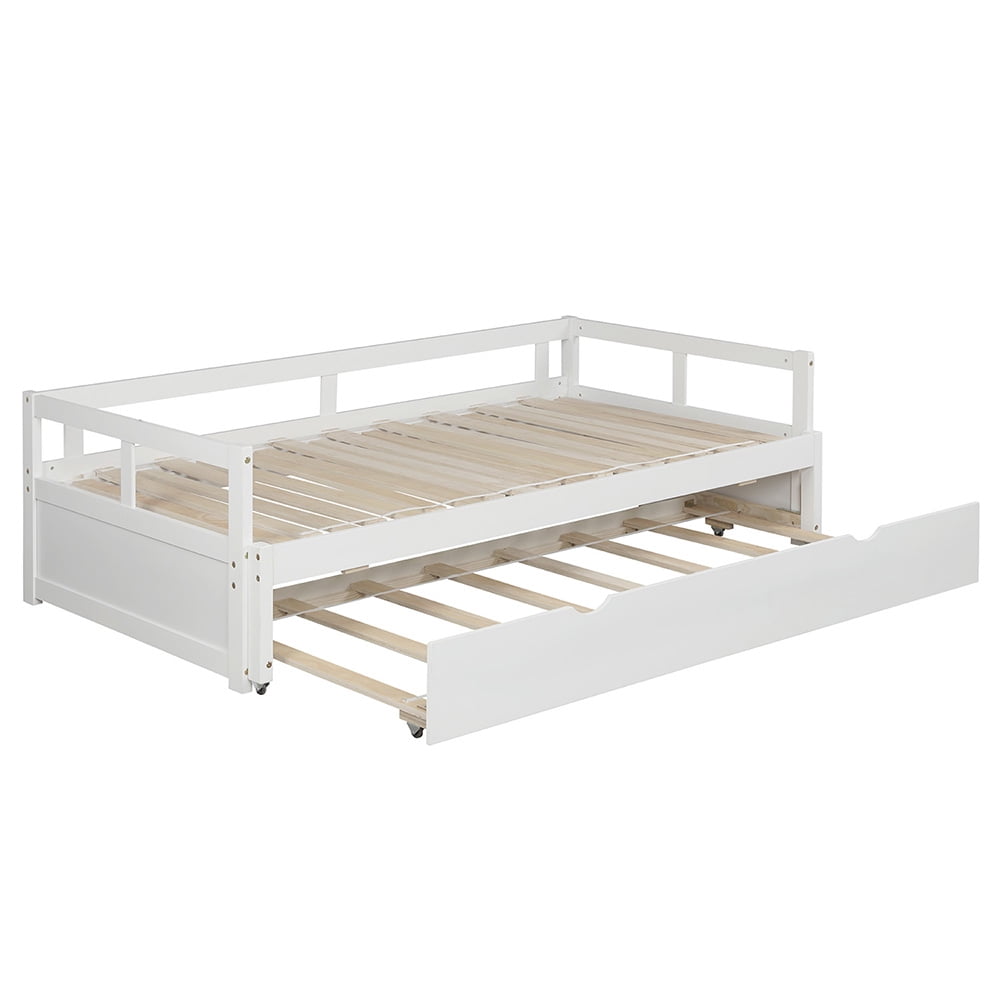 Kepooman Pine Wood with Trundle Daybed, Twin, White Kepooman Pine Wood with Trundle Daybed, Twin, White